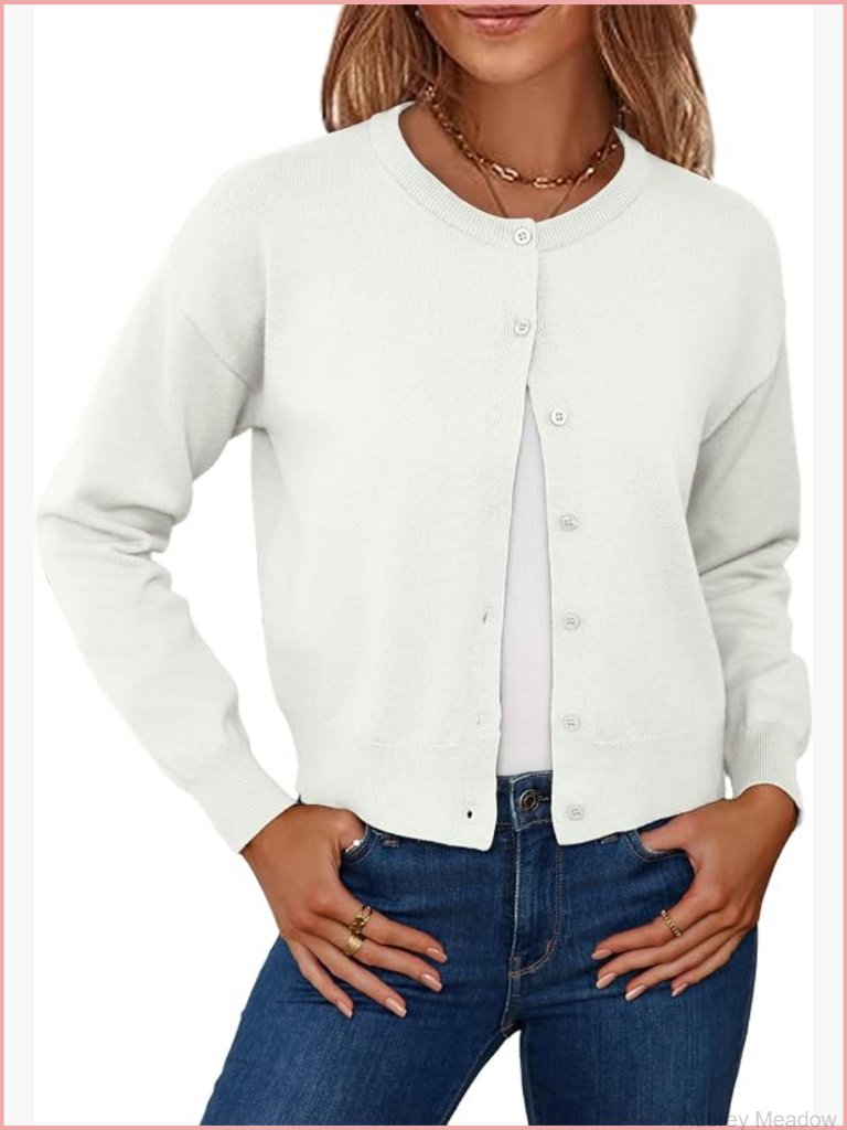 Long Sleeve Button Down Cropped Cardigan Sweater For Women